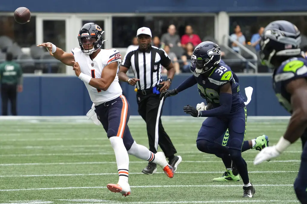 Chicago Bears punter Trenton Gill kicks during an NFL preseason