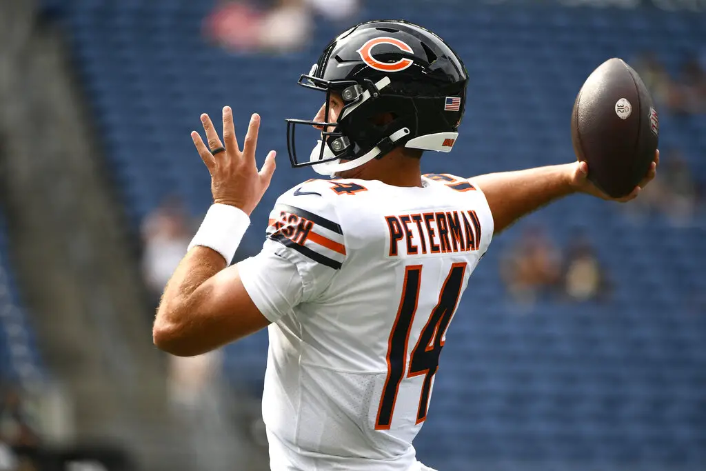 Bears QB Nathan Peterman to start, Justin Fields out Sunday vs