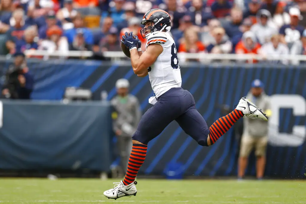 Chicago Bears tight end Cole Kmet is enjoying his second-season improvement